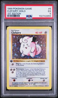 1999 POKEMON CLEFAIRY HOLO BASE SET 1ST ED SHADOWLESS #5 5/102 PSA 5 EX - Image 1