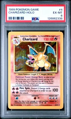 1999 POKEMON BASE SET UNLIMITED #4 CHARIZARD-HOLO PSA 6 - Image 1