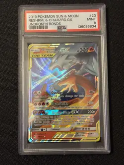Pokemon TCG Reshiram & Charizard GX Holo Card 20/214 Unbroken Bonds PSA 9 - Image 1
