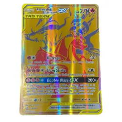 2021 Reshiram & Charizard GX Gold SM247 Black Star Promo JUMBO Pokemon Card - Image 1