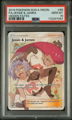 PSA 10 Jessie and James Full Art 68/68 Hidden Fates Pokemon Card 2019 GEM MINT - Image 1
