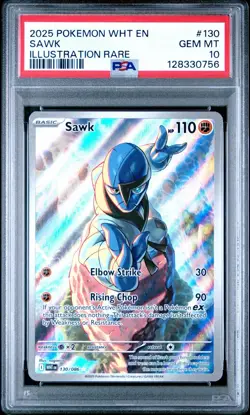 Pokemon Sawk 130/086 White Flare Illustration Rare Graded PSA 10 Gem Mint - Image 1
