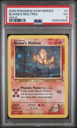 PSA 3 VG Blaine's Moltres 2000 Gym Heroes 1/132 Holo Rare Pokemon Card ??SWIRL?? - Image 1