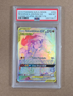 2019 Pokemon Cosmic Eclipse Reshiram & Zekrom GX Secret Rare Card 259/236 PSA 8 - Image 1