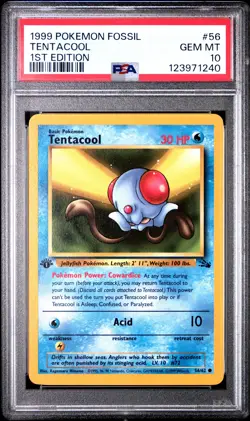 1999 POKEMON FOSSIL 1ST ED #56 TENTACOOL PSA 10 - Image 1