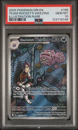 2025 POKEMON DESTINED RIVALS ILLUSTRATION RARE #199 TEAM ROCKET'S WEEZING PSA 10 - Image 1