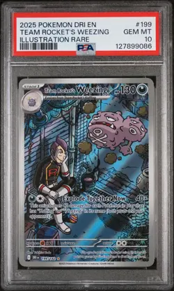 2025 POKEMON DRI EN-DESTINED RIVALS #199 TEAM ROCKET'S WEEZING PSA 10 - Image 1
