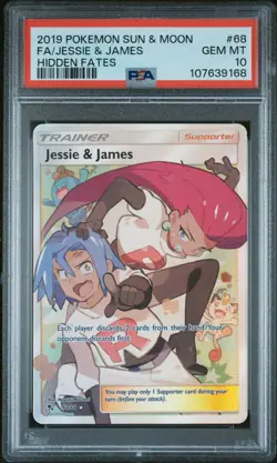 2019 POKEMON SUN & MOON HIDDEN FATES #68 FULL ART/JESSIE & JAMES PSA 10 - Image 1