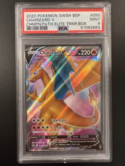 2020 Pokemon SWSH BSP Charizard V #50 Champions Path ETB Promo PSA 9 MINT - Image 1