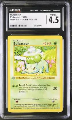 CGC 4.5 Bulbasaur 1999 Base Set 1st Edition Shadowless 44/102 Pokemon Card - Image 1