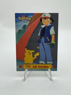 Ash Ketchum TV1 NM Non Holo Fierce Pikachu Art Blue Logo Topps TV Pokemon Card! - Image 1