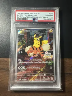 2023 POKEMON JAPANESE SV-P PROMO PRE-ORDER #098 DETECTIVE PIKACHU PSA 10 - Image 1