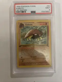 1999 Pokemon Fossil 50 Kabuto 1st Edition PSA Mint 9 - Image 1
