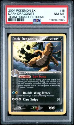2004 POKEMON EX TEAM ROCKET RETURNS #15 DARK DRAGONITE PSA 8 - Image 1