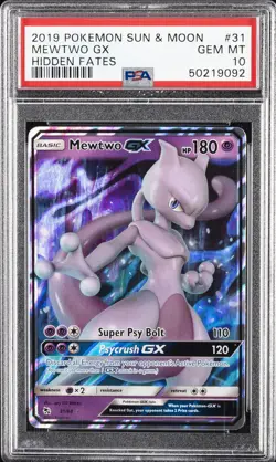2019 POKEMON SUN & MOON HIDDEN FATES #31 MEWTWO GX PSA 10 - Image 1