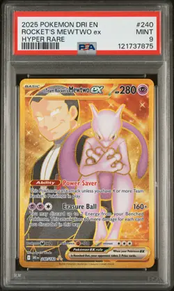2025 POKEMON DRI EN-DESTINED RIVALS HYPER RARE TEAM ROCKET'S MEWTWO EX PSA 9 - Image 1