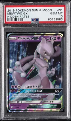 2019 POKEMON SUN & MOON HIDDEN FATES #31 MEWTWO GX PSA 10 - Image 1