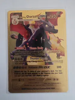 Shiny CHARIZARD GX Metal FAN ART CARD Gold Foil Pokemon Display Card HP250 - Image 1