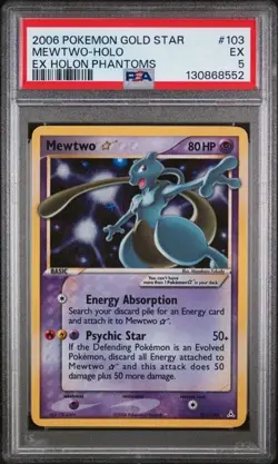 2006 POKEMON EX HOLON PHANTOMS #103 MEWTWO GOLD STAR PSA 5 - Image 1