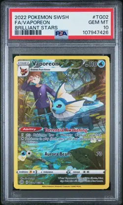 Pokemon PSA 10 GEM MINT Vaporeon TG02/TG30 Brilliant Stars Trainer Gallery - Image 1