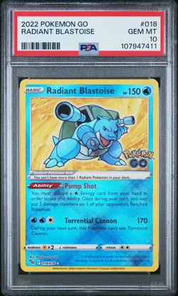 Pokemon PSA 10 GEM MINT Radiant Blastoise 018/078 Pokemon Go - Image 1