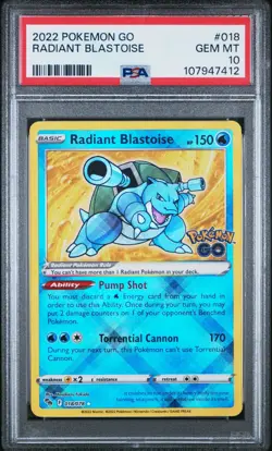 Pokemon PSA 10 GEM MINT Radiant Blastoise 018/078 Pokemon Go - Image 3
