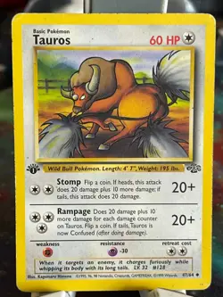 POKEMON TAUROS 47/64 1st EDITION UNCOMMON JUNGLE SET MP CARD - Image 1