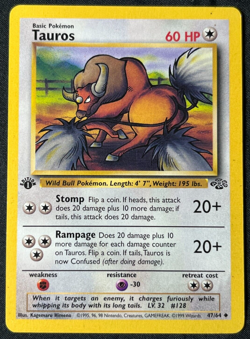 Pokemon TCG 1999 Tauros Jungle 47/64 1st Edition WotC Moderately Played MP - Image 1