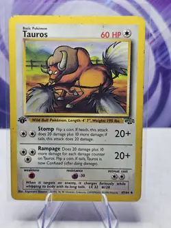 POKEMON TAUROS 47/64 1st EDITION UNCOMMON JUNGLE SET MP CARD - Image 1