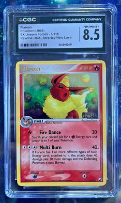 CGC 8.5 INVERTED HOLO ERROR Flareon #5 Unseen Forces Reverse Holo Pokemon 2005 - Image 1
