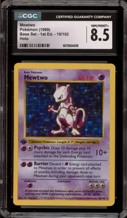 Pokemon Mewtwo Base Set Shadowless 1st Edition Holo Rare #10 CGC 8.5 - Image 1
