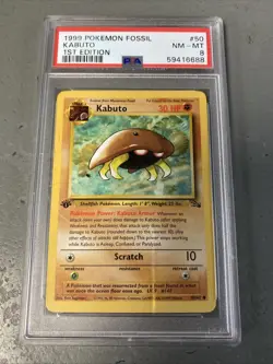 Kabuto 1st Edition 1999 Fossil 50/62 PSA 8 NM-MT Graded Pokemon Card WOTC - Image 1
