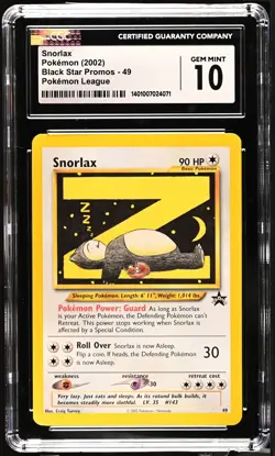 CGC 10 - 2002 WOTC Black Star Promo Snorlax Z # 49 Pokemon Card - Image 1