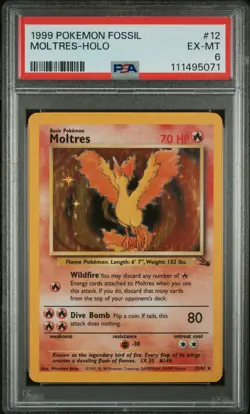 1999 POKEMON FOSSIL #12 MOLTRES-HOLO PSA 6 - Image 1