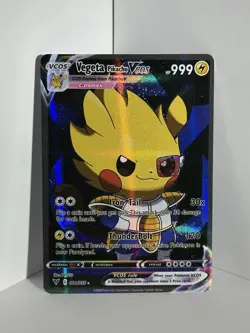 Pokemon TCG Vegeta Pikachu VCOS Cosplay Custom Full Art Holographic Card - Image 1