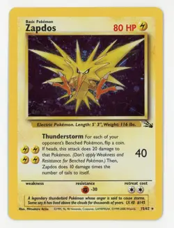 Zapdos Cosmos Holo - Pokemon 1999 Fossil #15 NM-MT - Image 1