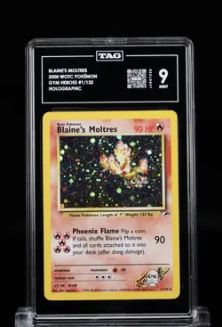 Blaine's Moltres Holo Rare Gym Heroes 2000 Pokemon TAG 9 🔥 Nice Swirl! 💫 - Image 1