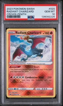 2023 Pokemon SWSH Crown Zenith Radiant Charizard Holo 020/159 PSA 10 GEM MINT - Image 1