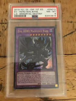 2019 Yu Gi Oh Card 1st Edition EV Hero Malicious Bane LD Immortal Destiny PSA 8 - Image 1