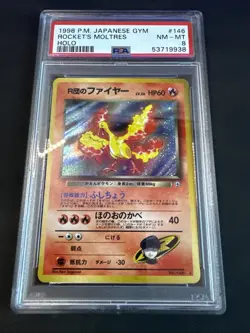 1998 Pokemon Japanese Gym Rockets Moltres Holo Card #146 PSA NM-MT 8 - Image 1
