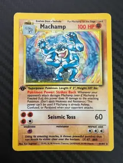 Pokemon TCG Machamp Holo 1st Edition Base Set 8/102 Shadowless Rare HP - Image 1