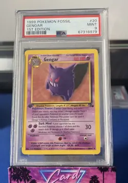 1999 Pokemon Fossil Gengar 1st Edition #20 PSA 9 - Image 1