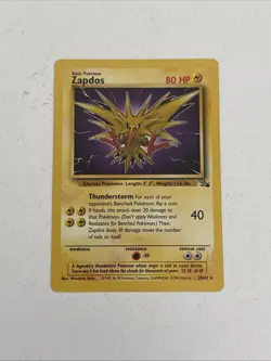 Pokemon TCG Zapdos Non Holo Rare Unlimited #30/62 Fossil Base Set LP 1999 - Image 1