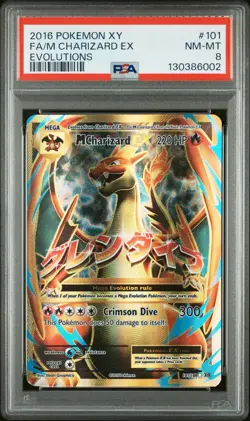 2016 POKEMON XY EVOLUTIONS #101 FULL ART/M CHARIZARD EX PSA 8 - Image 1