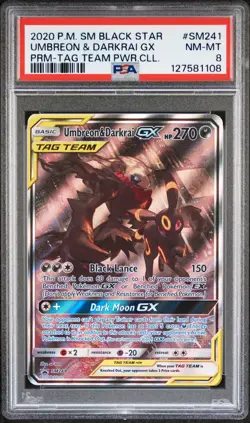 2020 POKEMON SM BLACK STAR PROMO TAG TEAM POWERS COLL UMBREON & DARKRAI GX PSA 8 - Image 1