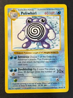 Poliwhirl 38/102 Shadowless Rare Base Set - Pokemon Card WOTC Near Mint - Image 1