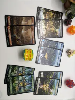 MTG Final Fantasy Chocobo Track Stamped Foil Lands Set Of 10 & Life Wheel - Image 1