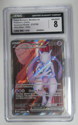 2025 Pokemon Destined Rivals DR Team Rocket's Mewtwo ex 213/182 CGC 8 - Image 1