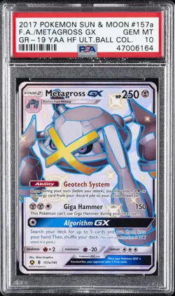 2017 POKEMON SUN & MOON GUARDIANS RISING #157A FULL ART/METAGROSS GX PSA 10 - Image 1