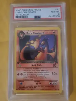 2000 Pokemon Rocket NON-HOLO Dark Charizard #21 1st Edition PSA 8 NM-MT - Image 1